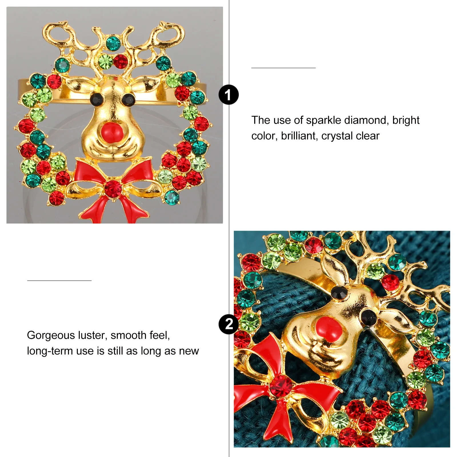 

3Pcs Napkin Rings Xmas Themed Shiny Rhinestone Alloy Napkin Holder Christmas Table Decor Banquet Party Accessory