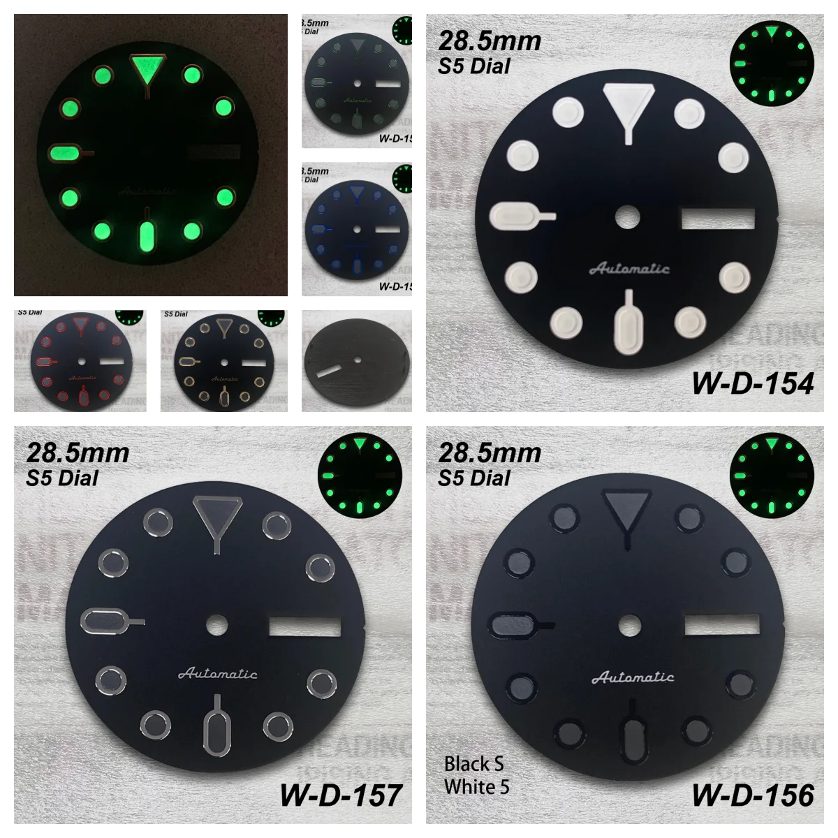 

28.5mm S 5 Logo SKX007 Dial Fit NH36/4R36 Movement Green Luminous Black Matte Dual Calendar Dial Watch Modification Accessories