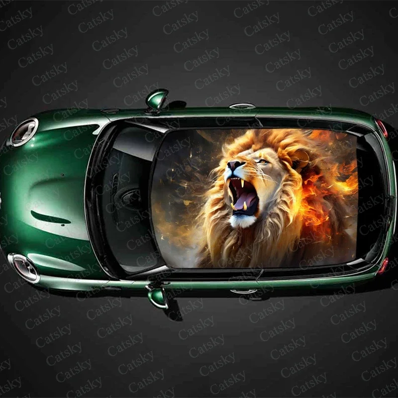 

Wildlife Lion Animal Car Roof Sticker Wrap Racing SUV Accessories Packaging Painted PVC Custom Car Graphic Decal