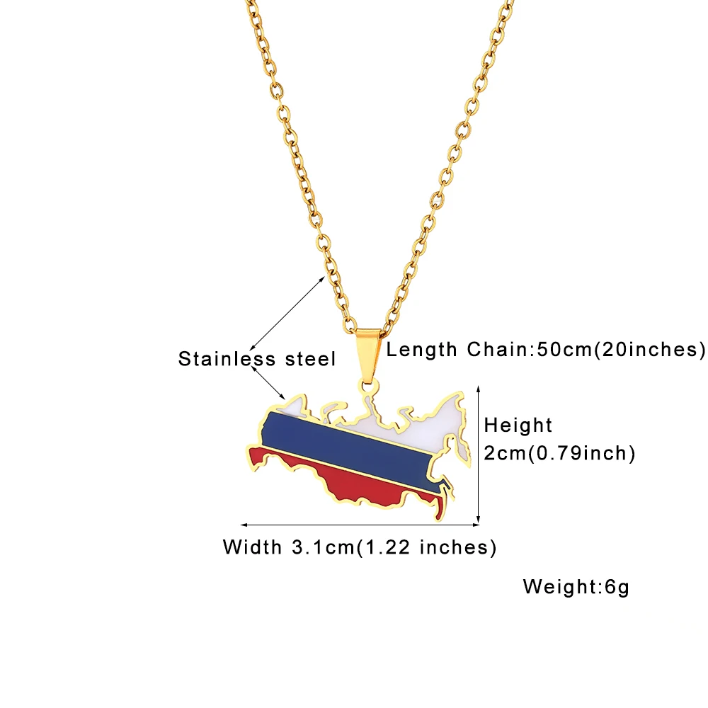 Russian Federation Russia Map Flag Pendant Necklace Stainless Steel Men Women Россия Country Map Jewelry Gift