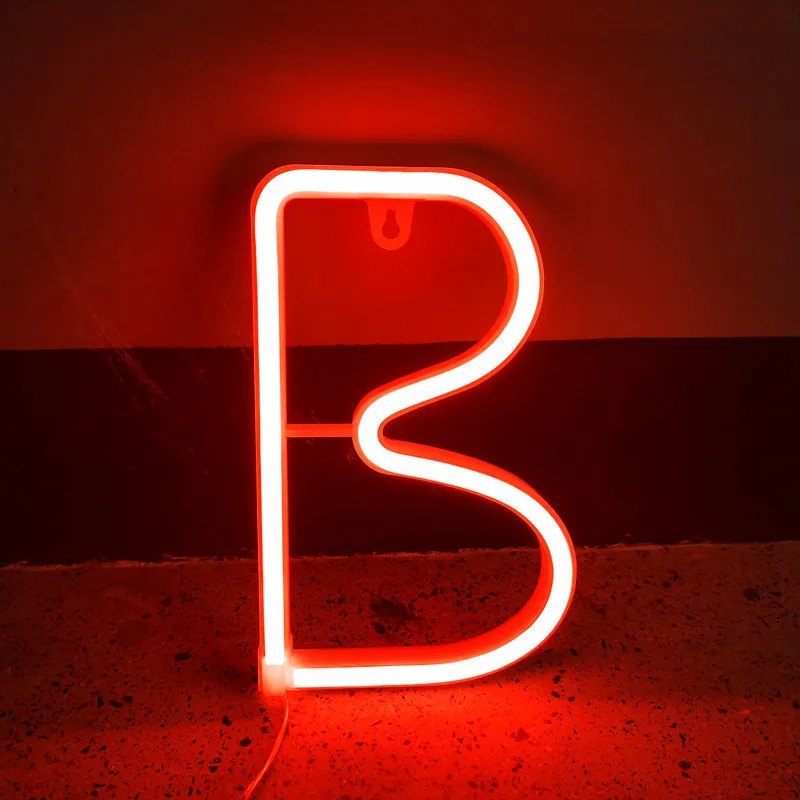 Luce al Neon con lettera rossa, cartello con nome fai da te, festa di nozze, numero di alfabeto decorativo, lampada da notte a LED per pubblicità