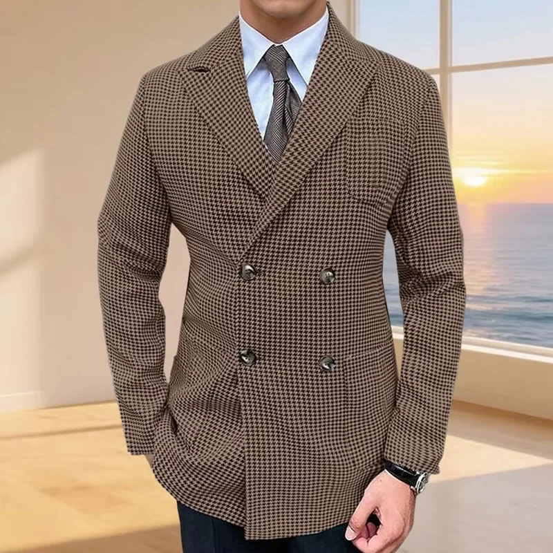 

New Houndstooth Men's Blazer Suit Lapel Double Breasted Business Slim Fit Man Jacket Formal Party Custom-made Tuxedos Hot Sale