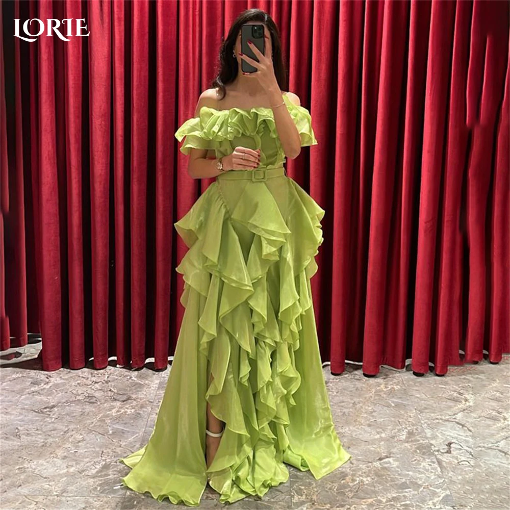 

LORIE Ruffles Elegant Formal Evening Dresses A-Line Two Side Slit Ruched Off Shoulder Belt Party Gowns 2023 Prom Dress Backless