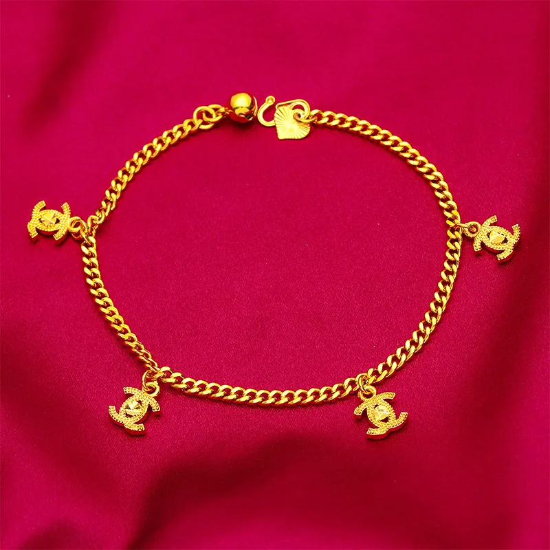 

24K Gold AU999 Women's Korean Simple Flower Bracelet - Gradient Gold Petals + Gold Foil Stamen, Chain Replicates K-Ins Weaving,
