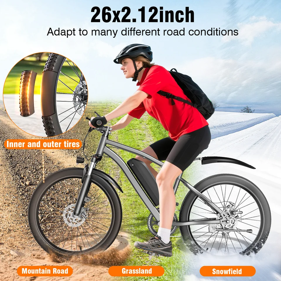 Electric Bike for Adults, 26" Commuter Ebikes with 7-Speed Gears, 25MPH Lightweight E Bike, 720W Peak Motor, 375Wh Removable Battery, 50 Miles Range, Electric Mountain Bicycle for All Terrain image 3