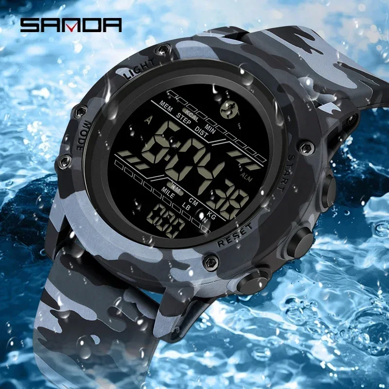 SANDA Men Smart Electroni Sports Men's Watch Calorie Recording Step-By-Step Military Countdown Multifunctional LED Digital Watch