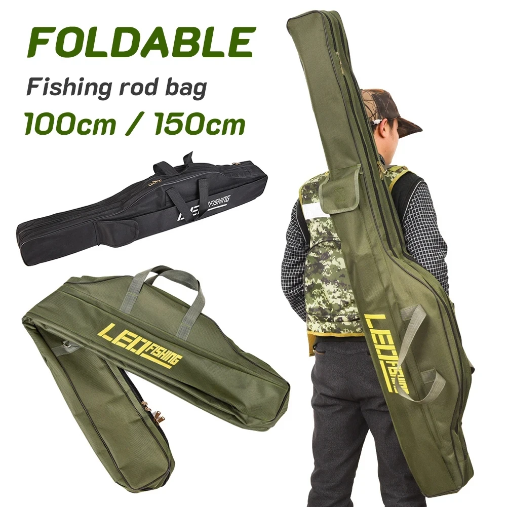 

1M/1.5M Double Layer Large Capacity Collapsible Fishing Rod Bags 420D Oxford Cloth Sea Fishing Tackle Foldable Package