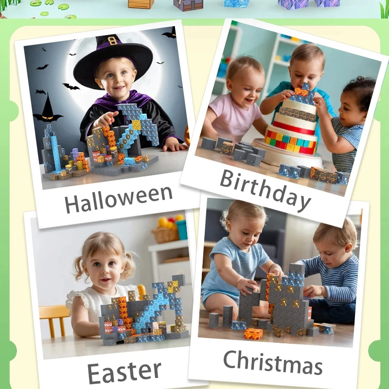 Mine World Magnetic Building Blocks Magnet Bricks With Figures DIY Construction Set STEM  Montessori Sensory Toys For Kids Gifts