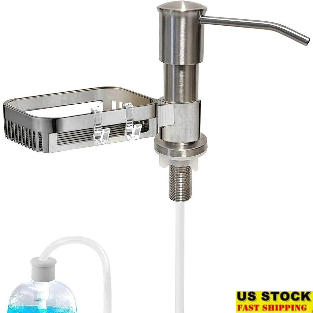 

Насос-дозатор для мыла для кухонной раковины, встроенная нержавеющая сталь с держателем губки, герметичная конструкция, 40-дюймовая удлинительная трубка, простая установка