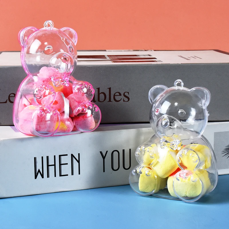 

12pcs Cute Bear Transparent Candy Box Clear Snack Gift Packaging Boxes Christmas Tree Decoration Wedding Birthday Party Supplies