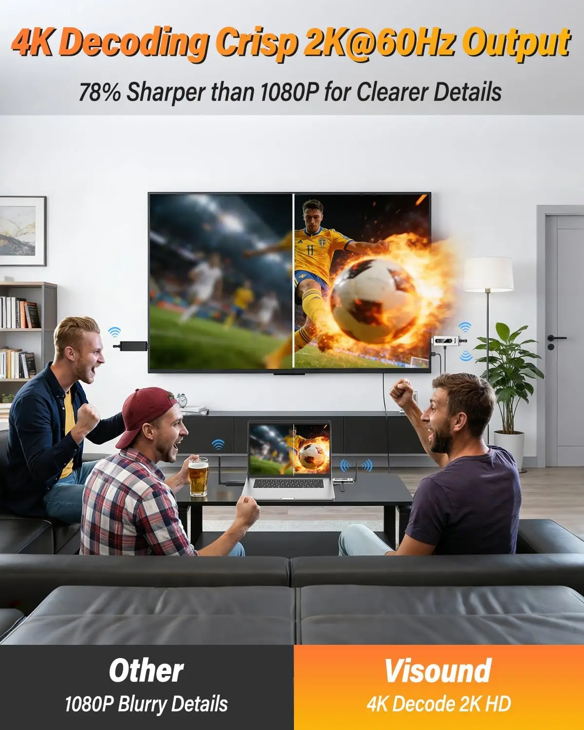 Wireless HDMI Transmitter and 2 Receivers with LCD Display,4K Decode 2K@60Hz Output,492FT/150M Range,Plug & Play,5.8G+2.4GHz Extender for Video and Audio to Monitor from PC/Projector/TV Box view 5