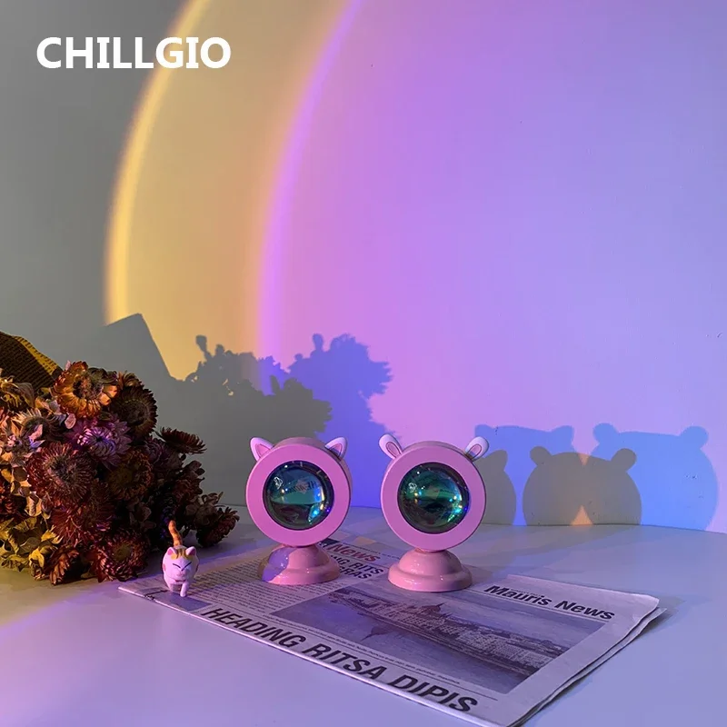 

CHILLGIO Mini Sunset Light Atmosphere Ins Projector Photo LED Rainbow Dawn Table Lighting Room Decor Portable USB RGB Night Lamp