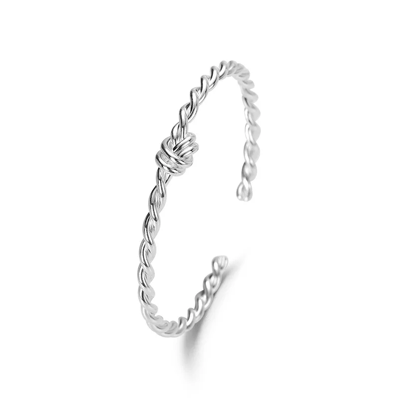 Sterling Silver Color Twist Charm Bangle Bracelets for Women Hand Chain Link Orignal Fashion Jewelry