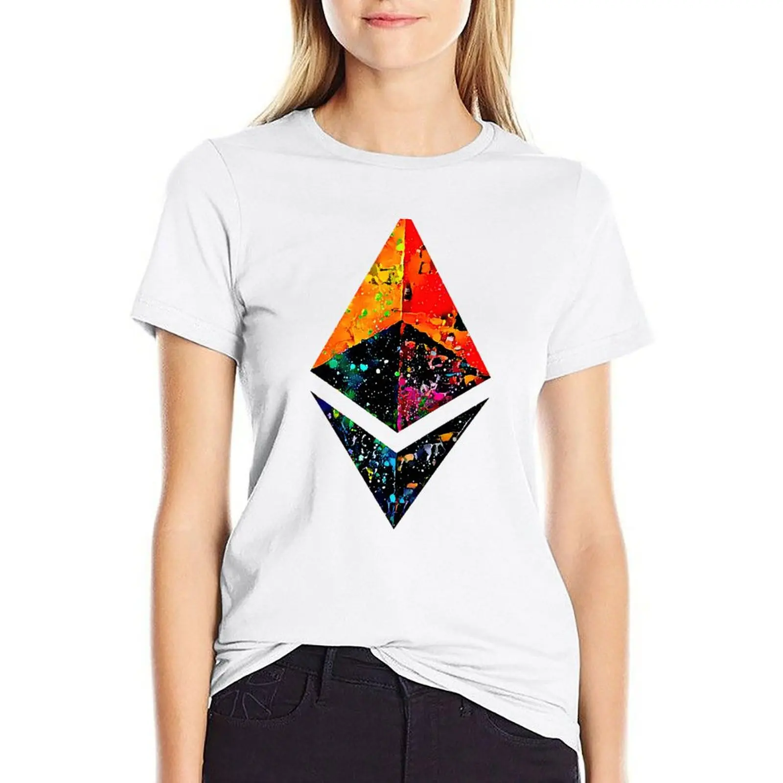 

Paint Splatter ETH crypto, Etherium logo. T-shirt funny tops summer clothes cute t-shirts for Women