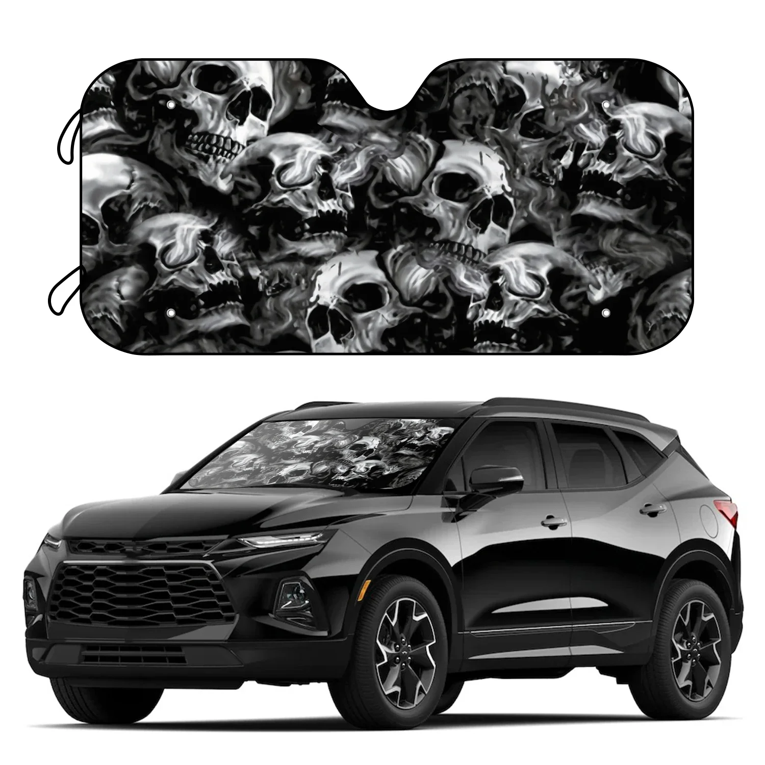 1pc Skull Pattern Car Windshield Sunshade Foldable Sun Shade Can Blocks UV Rays Keep Your Vehicle Cool Fit Most Cars SUV Trucks