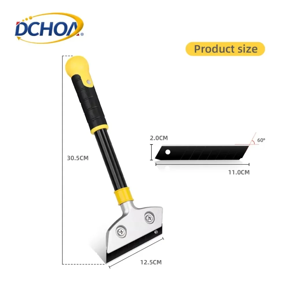 DCHOA Long Reach Glass Scraper with Extendable Handle Heavy Duty Window Cleaning Razor Blade Tool for Car Tint Removal