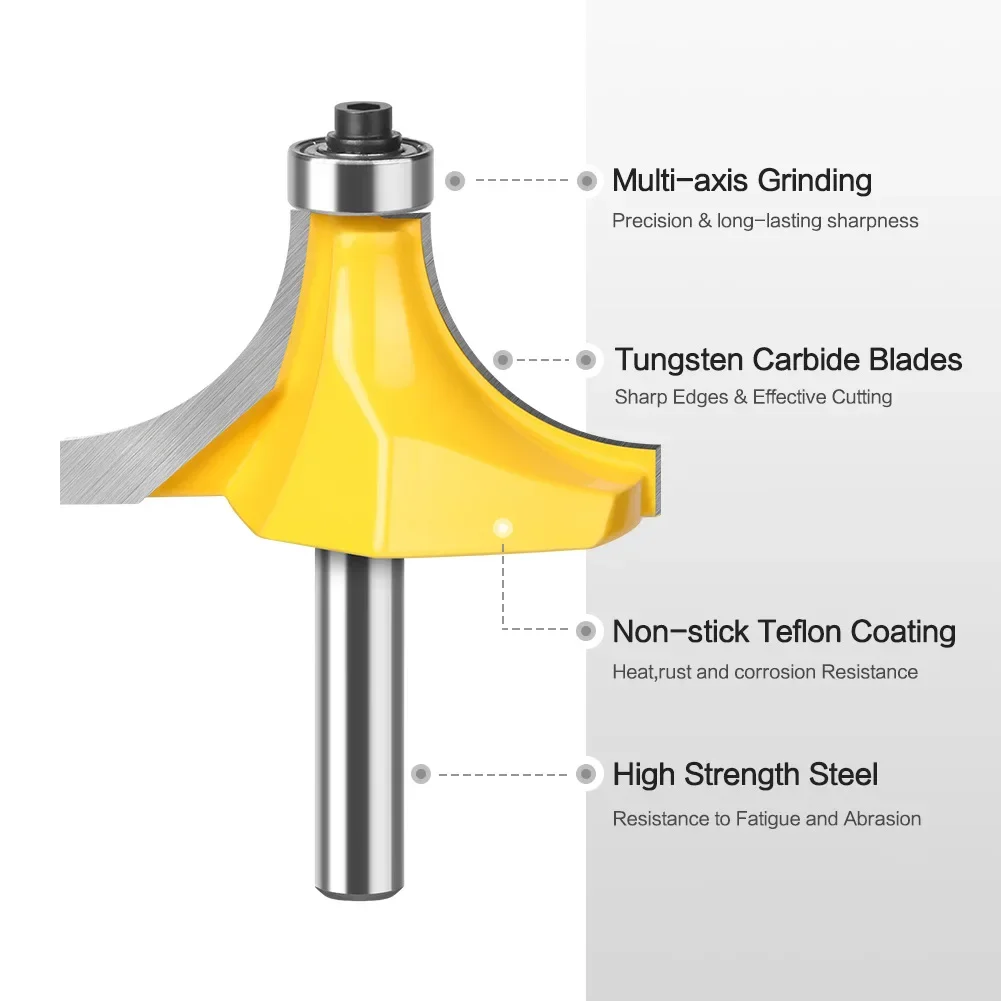 8mm Shank Corner Round Over Router Bit R15.9mm, 20.15mm, 25.2mm with Bearing Milling Cutter for Wood Woodworking Tool Tungsten