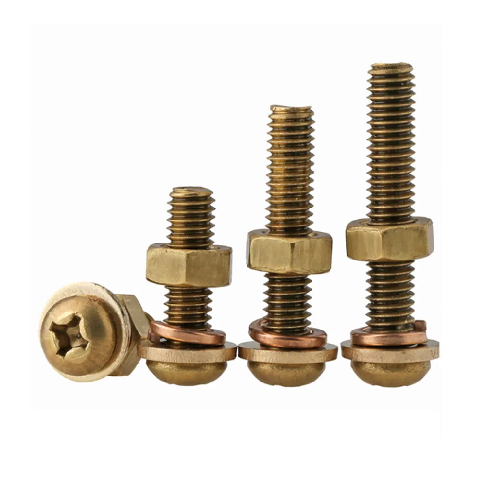 Metric Brass Cross Recessed Pan Head Extension Screws M4-M8 Phillips Bolts With Nuts Washers Precision Machinery Fastener Kit