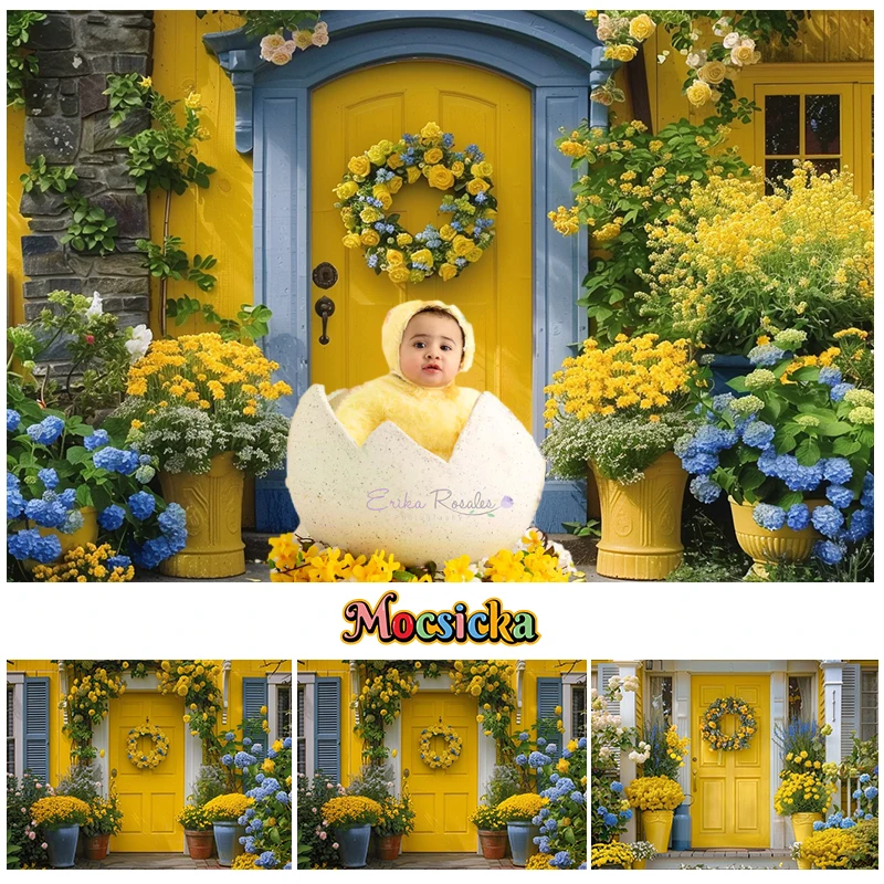 

Mocsicka Photography Background Mother's Day Fine Art Flower Yellow Wooden Door House Decor Adult Portrait Backdrop Photo Studio