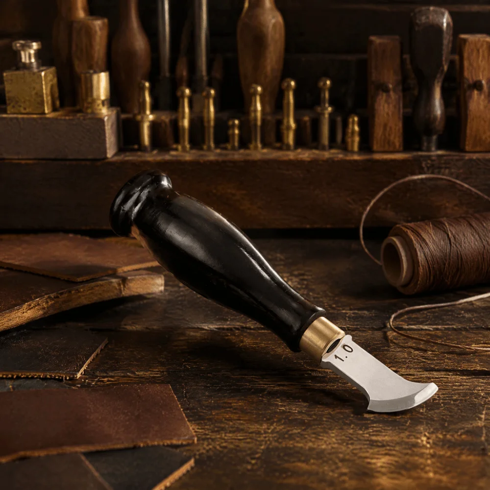 Fan-Shaped Head Leather Edge Creaser Stainless Steel Body Black Wood Handle Edge Marking Tool Sandalwood Handle Creasing Tool