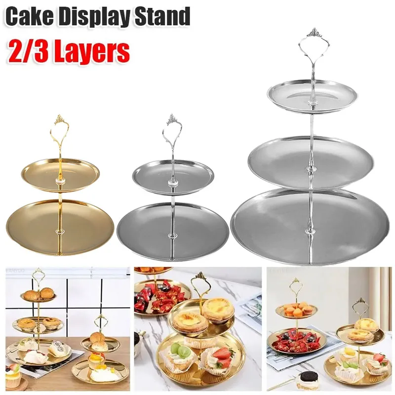 

1PC Light luxury desserts display rack 2/3-Tier Stainless Steel Cake Stand Detachable Dessert Rack Snack Candy Tray Storage Rack