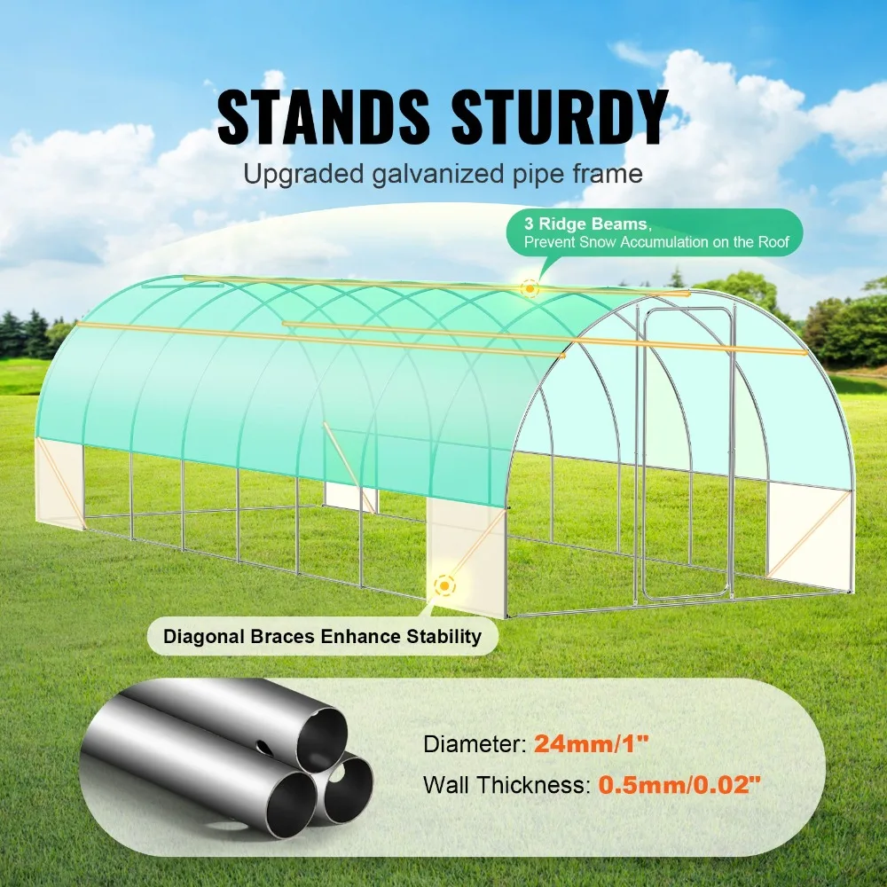 

Walk-in Tunnel Greenhouse 27.38x9.5x7.38ft Galvanized Frame PE Cover Green