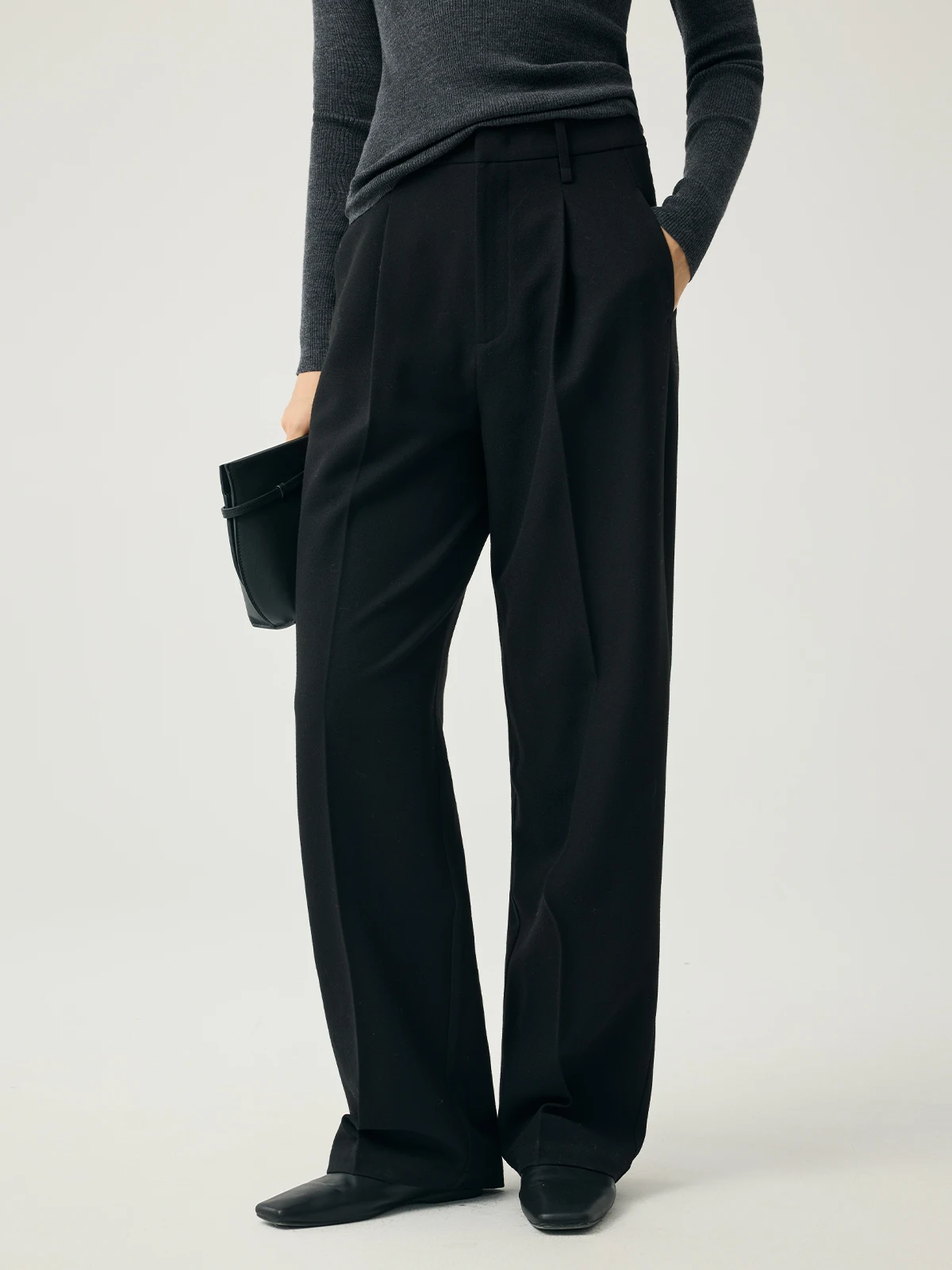 

Slow Strs mat Cut Casual Pants High Waist Straight Leg Bla Commuter Women's Autumn Winter Long Trousers