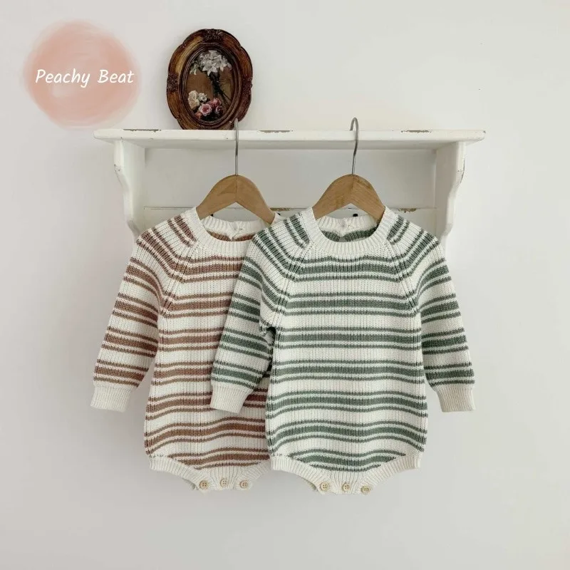 

Baby Girl Cotton Knitted Striped Sweater Romper Infant Toddler Child Long Sleeve Jumpsuit Spring Autumn Winter Baby Clothes 0-2Y