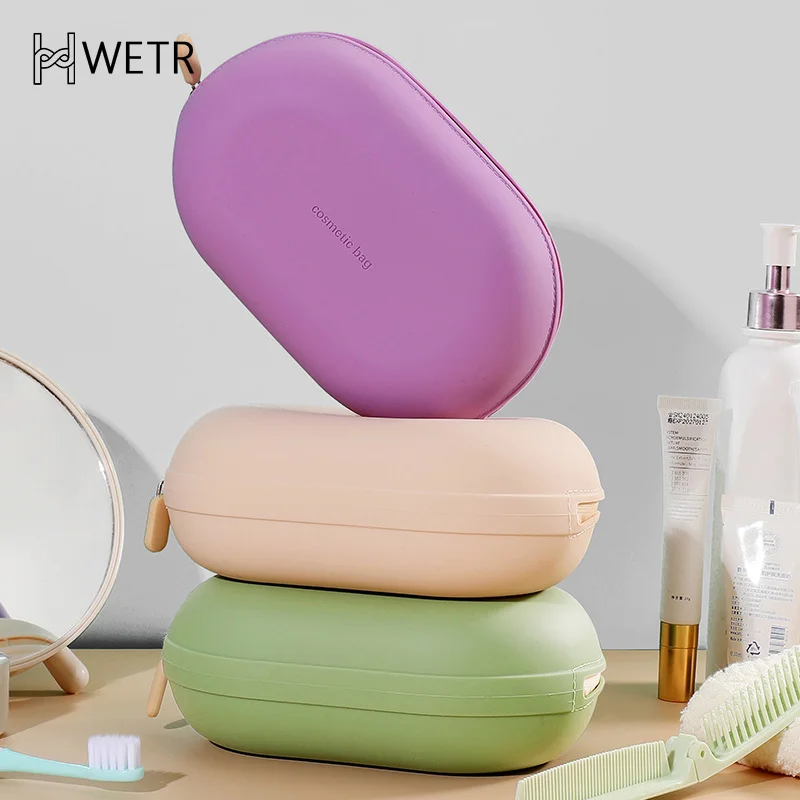Large Capacity Silicone Cosmetic Bag Waterproof Space Saving Travel Storage Bag Dust-proof Zipper Closure Coin Purse Travel