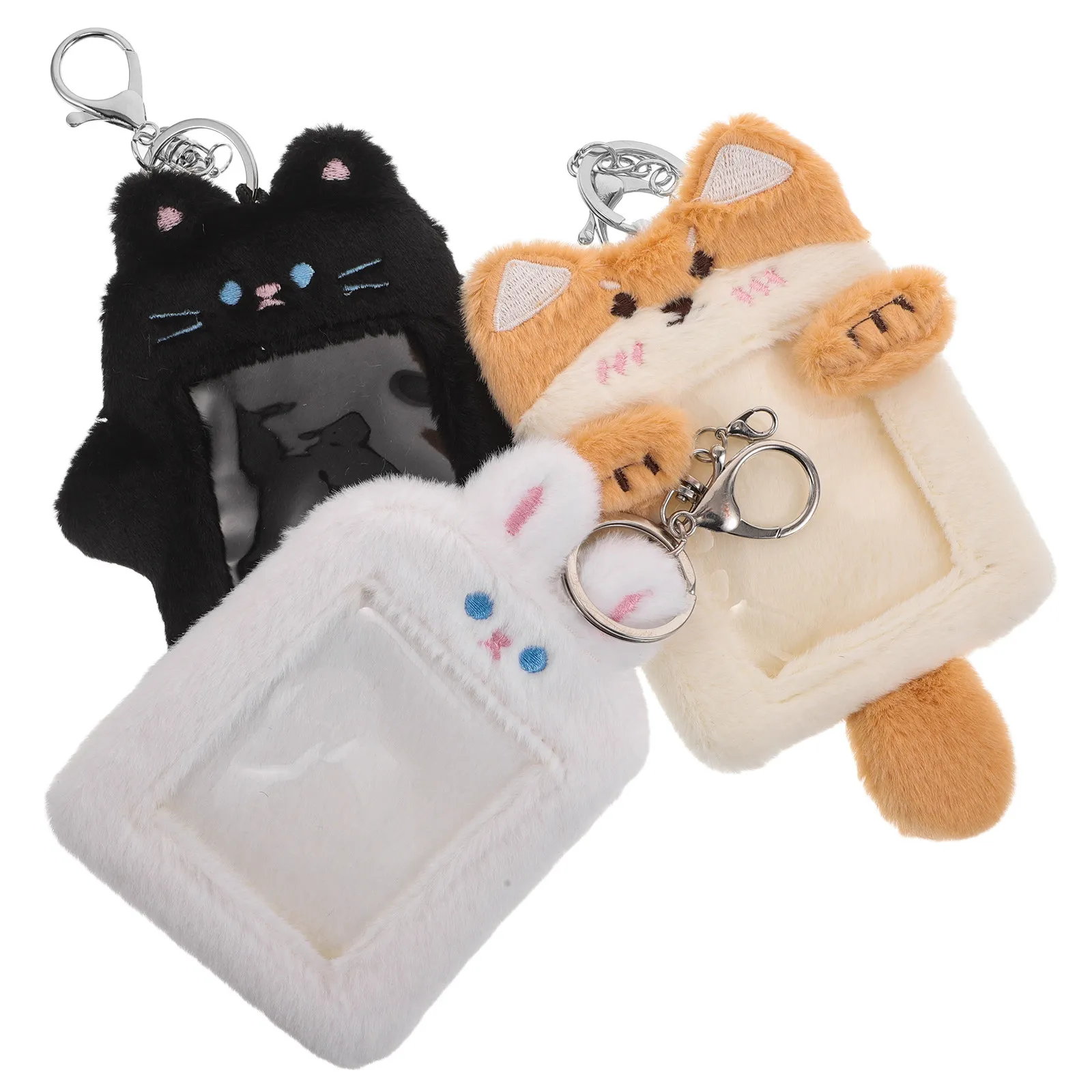3Pcs Animal Card Sleeve Keychain Cute Cartoon Photo Id Badge Holder Clear Window Travel Transit Student Pass Mini Card Protector