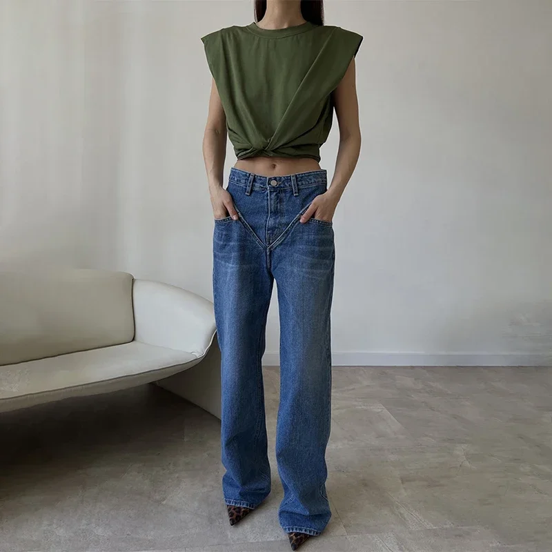 

2024 new Korean version of fashion sweet clean new style slim cut hole narrow straight leg trousers jeans