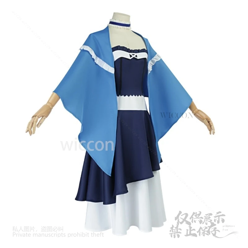 أزياء كوشيما كامومي التأثيرية بجيوب صيفية ملابس كاواي اليومية فستان أزرق بدلة الحفلات مجموعة كاملة من باروكات الهالوين النسائية