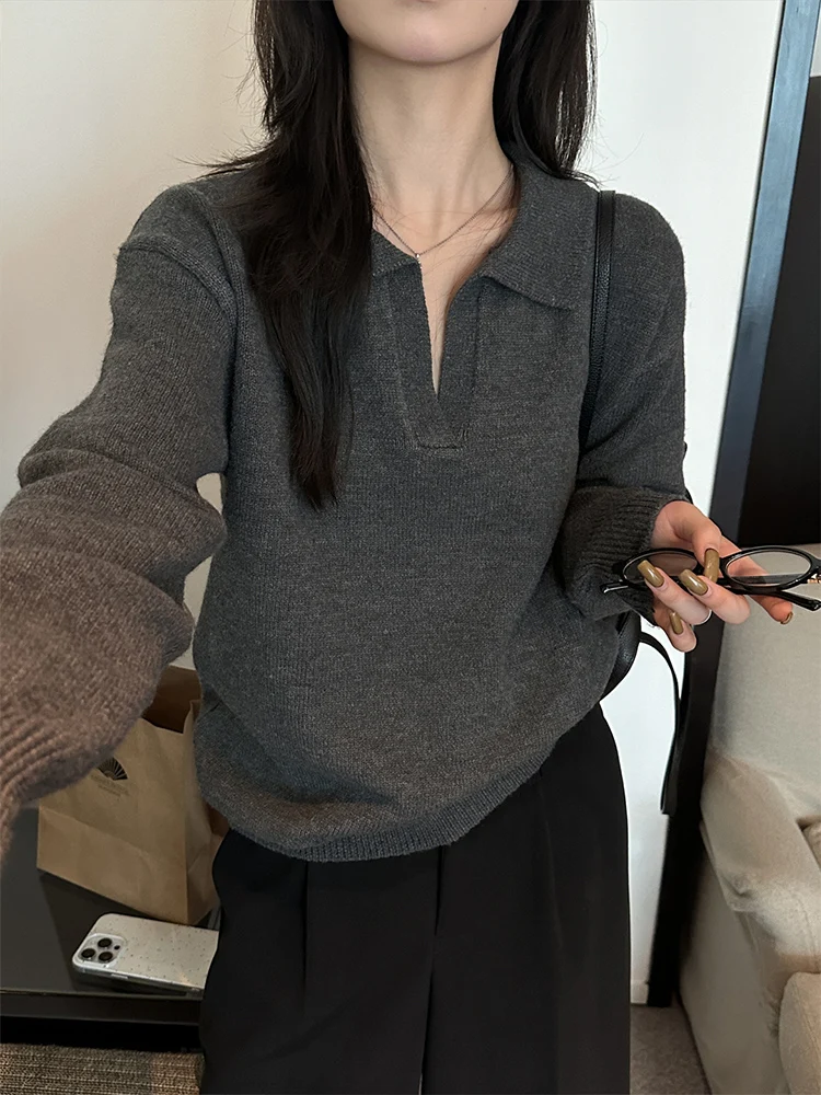 

Korean Sle Lazy Faion Ne Knitted Sweater Women's Base irt Age Reduction Autumn New Arrival Soft Long Sve Top