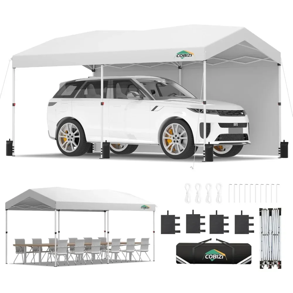 

10x20 Pop up Canopy with 1-Button Push Center Lock, Portable Garage with 2 Sidewalls Carport Canopy Waterproof & UPF 50+