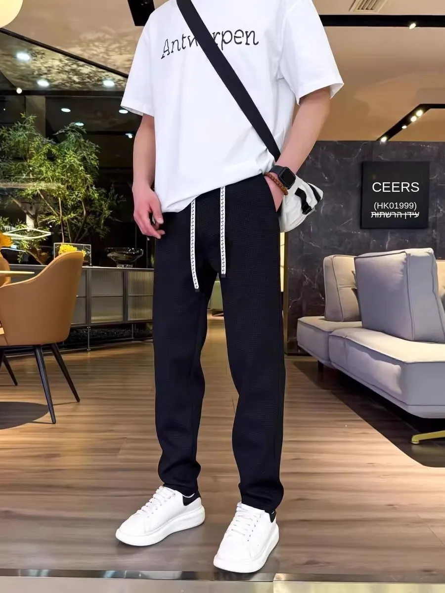 Spring Autumn Men's Slim Fit Straight Leg Casual Pants Fashionable Pure Color Versatile Comfortable Long Trousers