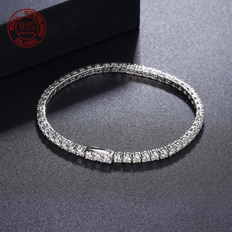 S925 Sterling Silver Tennis Bracelet European Hip Hop Micro Set 3mm 4mm 5mm Moissanite Single Row Fine Jewelry