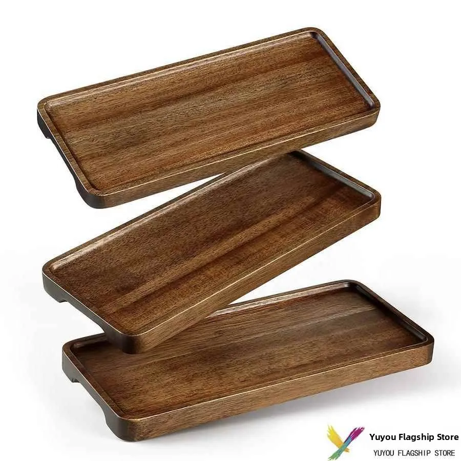 Japanese Style Small Wooden Serving Tray Coffee Restaurant Food Plate Storage Tray Photo Taking Real Wood Ebony Oval Plate