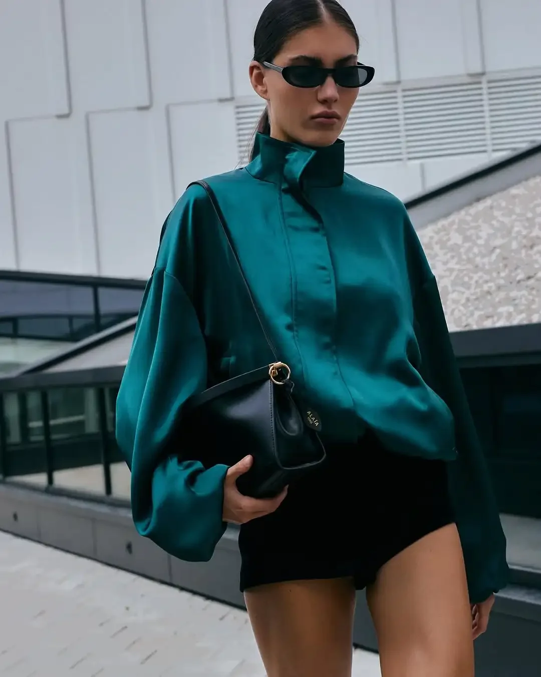 Stand Collar Loose Jacket Lantern Puff Hidden Zipper Elegant Relaxed Outerwear 2026 Women's Autumn Street Lady Chic Casual Coat