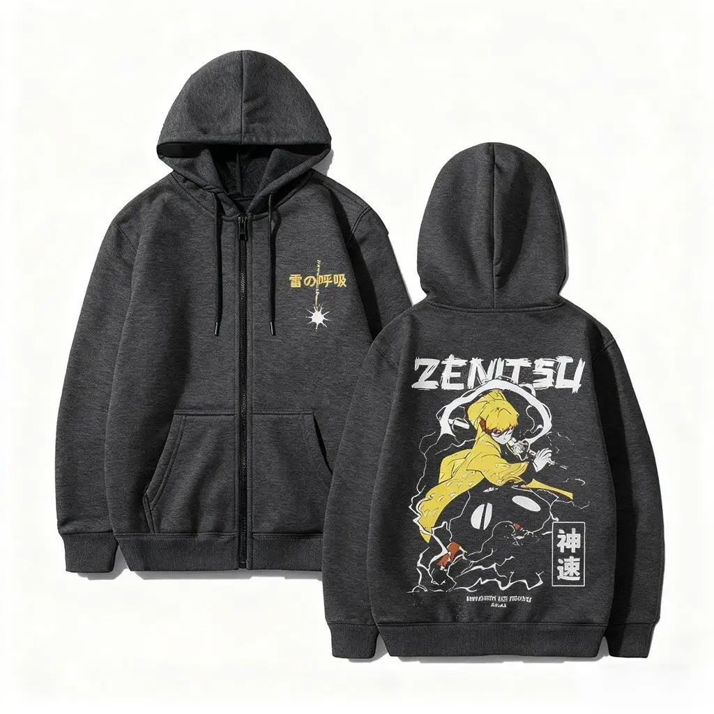 Dämonentöter Zenitsu Agatsuma Hoodie Zip Up Sweatshirt Männer Frauen Anime Grafik Tops Streetwear Cosplay Freizeitjacke 2026 Winter
