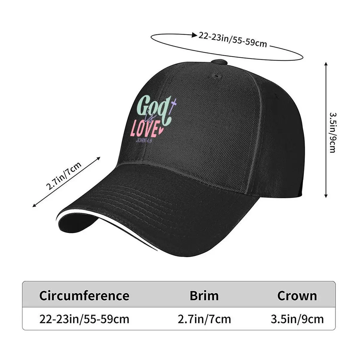God Is Love John Four Eight Cross Heart Graphic Hip Hop hat Fashion Outdoor Sports Sandwich Baseball Cap