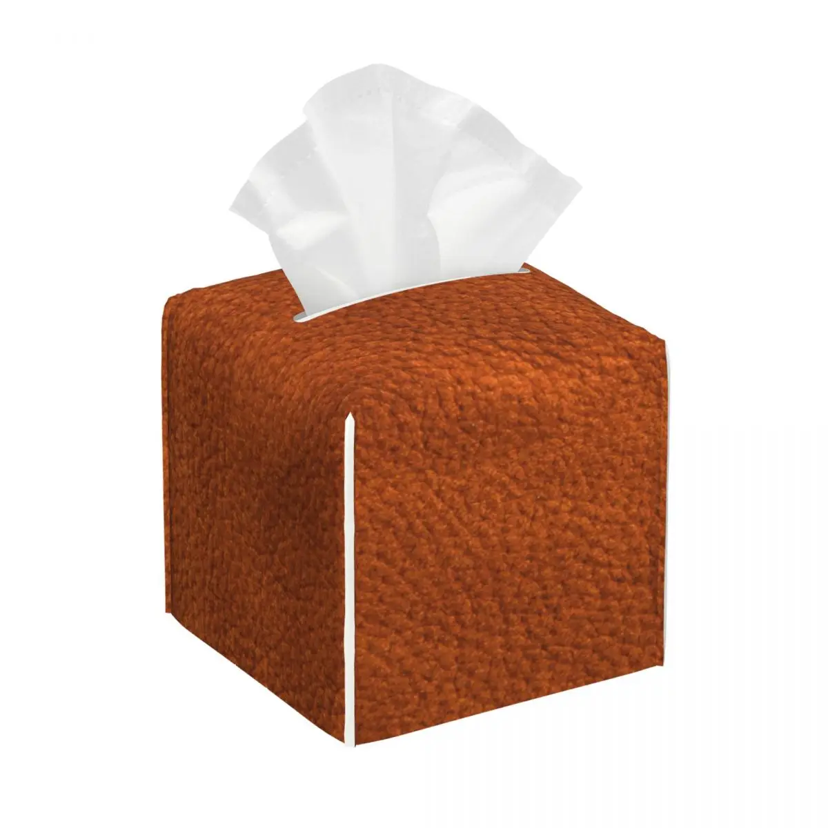 Custom Vivid Orange Brown Leather Print Tissue Box Cover for Bathroom Office Square PU Leather Facial Tissue Box Holder