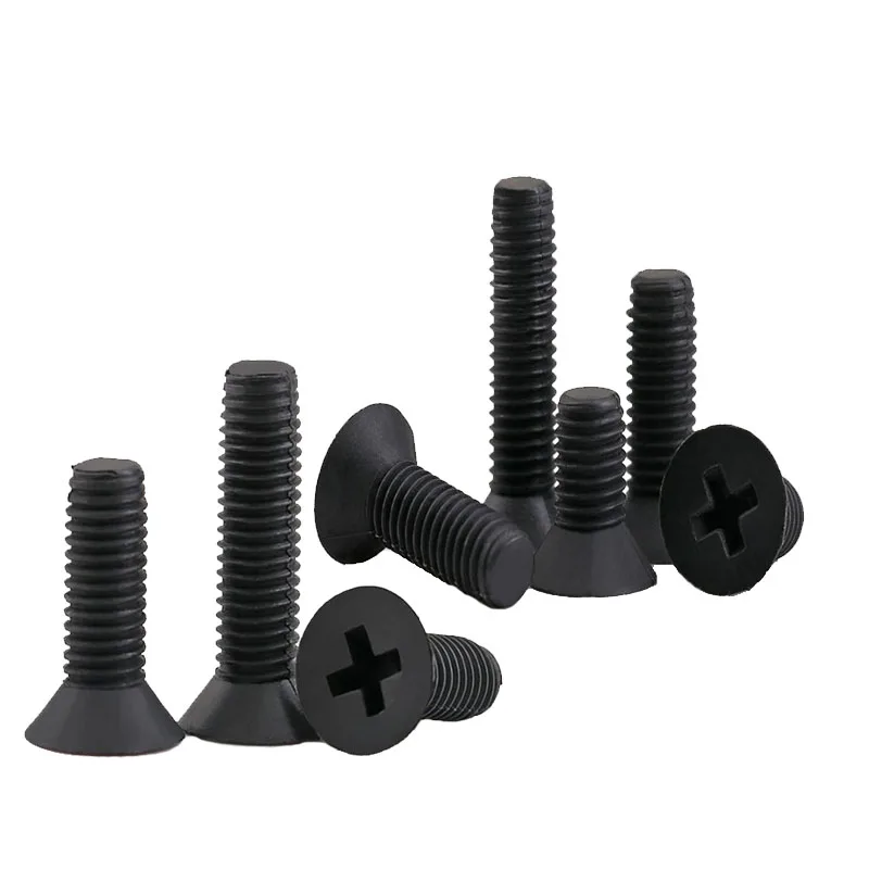 25-100pcs Nylon Black Flat Head Machine Screw Countersunk Plastic Phillips Cross Recessed Head Metric Bolts M2.5 M3 M4 M5 M6 M8