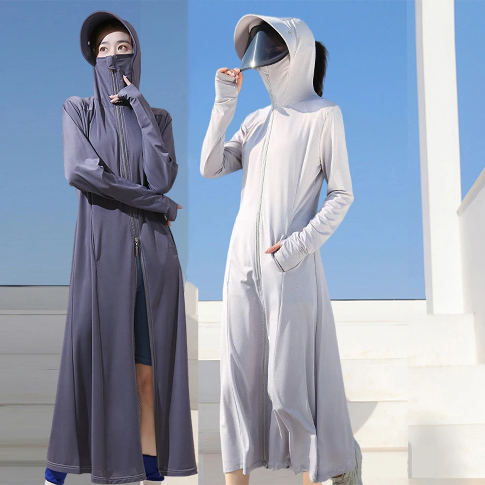 

Солнцезащитная куртка женская UPF50+ солнцезащитное пальто длинная одежда с линзами и солнцезащитной шляпой ледяная сетка для вождения путешествия на открытом воздухе лето