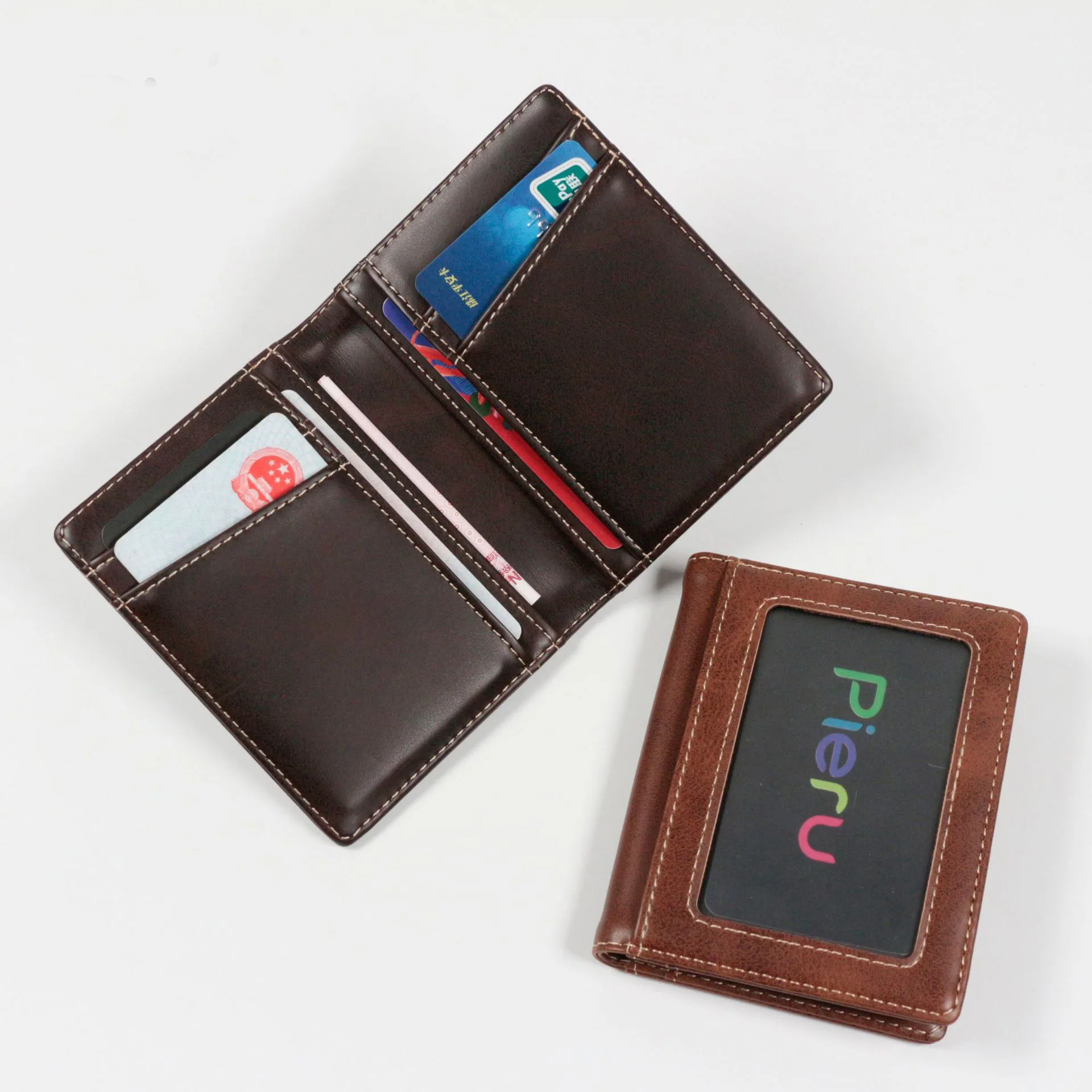 

New Casual Business Bank Credit Card Holder PU Leather ID Card Case Crazy Horse Driver's License Bag 2 Photo Holders Wallet