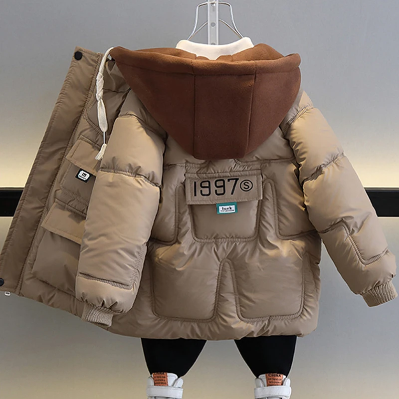 Teenager Winter Boys Down Jacket Keep Warm Fashion Baby Coat Hooded Zipper Boys Outerwear Birthday Gift 4-14 Years Kids Clothes