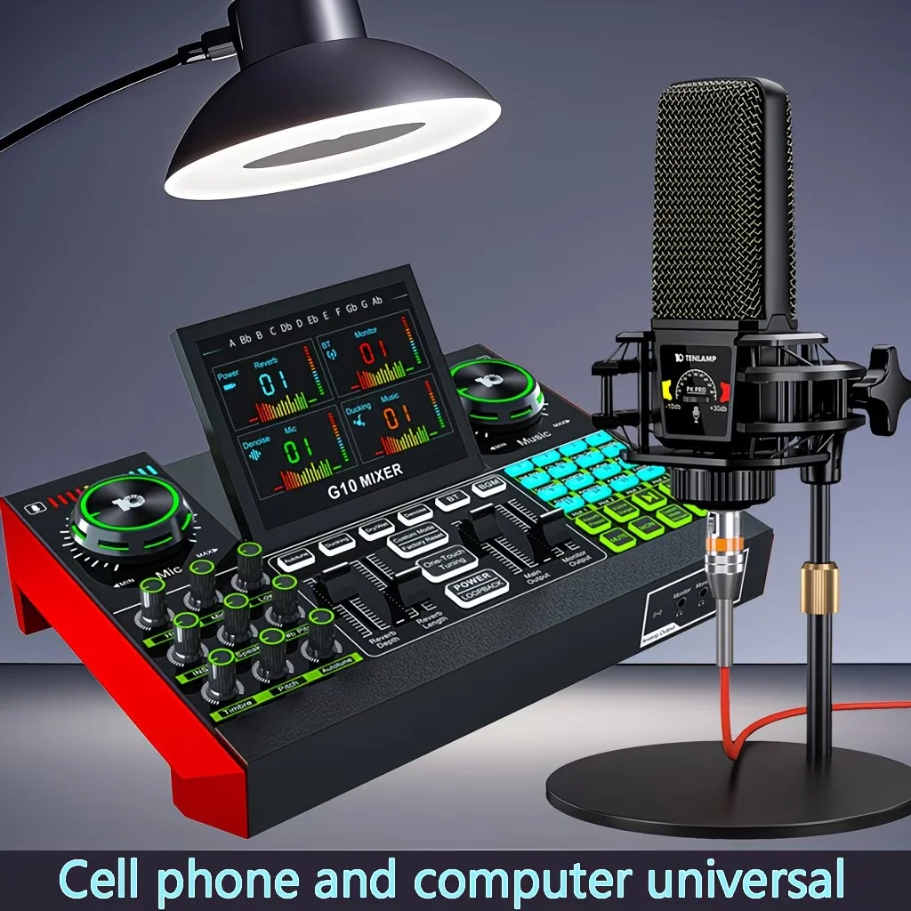 

Tenlamp Audio Interface Mixer Sound board, Podcast Microphone Bundle for PC/Phone, Gaming,3.5mm Microphone and Live Sound Card for Recording, Streaming, Singing, Voice Changer, Ideal for Recording Electronic Music