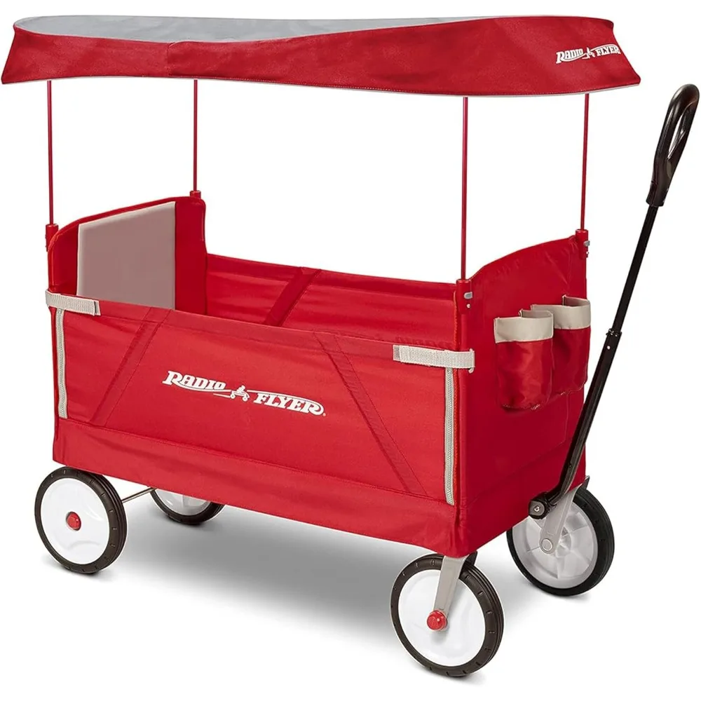 

3-in-1 EZ Fold Wagon; Red Folding Wagon with Canopy; Collapsible Wagon for Kids, Cargo, & Garden