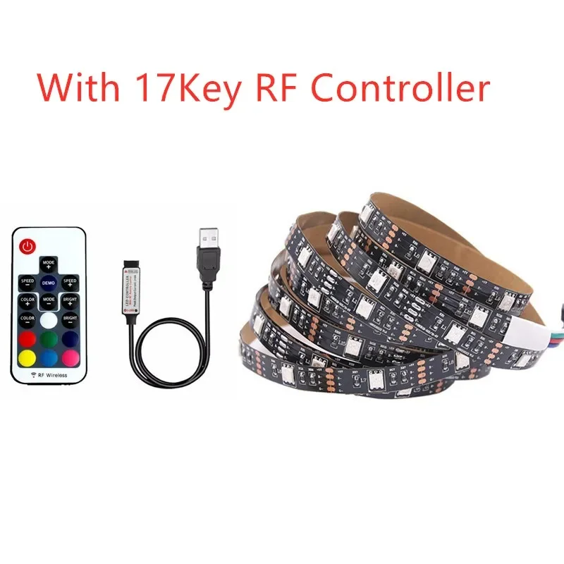 USB LED Strip Light 5V RGB Waterproof Black PCB 5050 0.5m 1m 2m 3m 4m 5m Led Strip Light Tape PC TV Backlight Remote Controller image 3