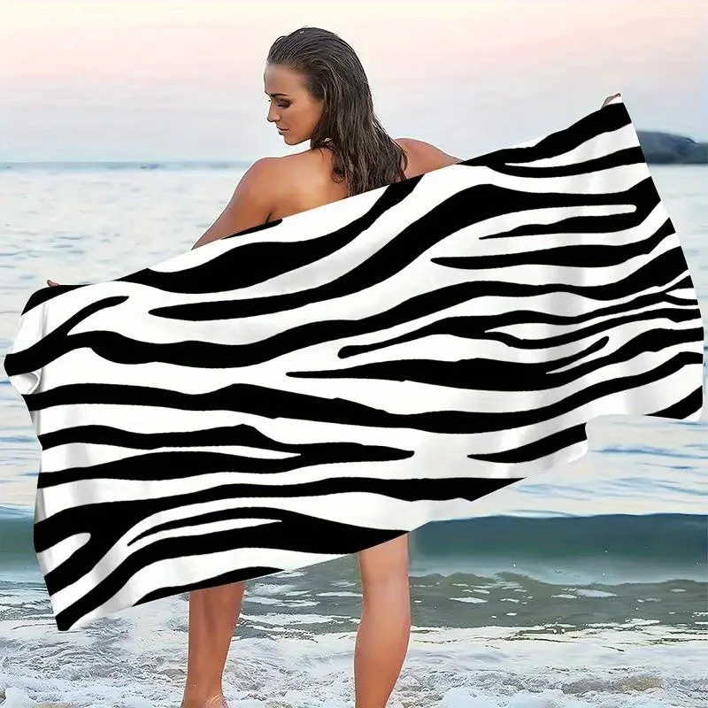 1pc Zebra Stripe Beach Towel - Soft, Quick-Dry, High Absorbency Microfiber for Yoga, Swimming, Camping, Travel, Gym, Surfing & D