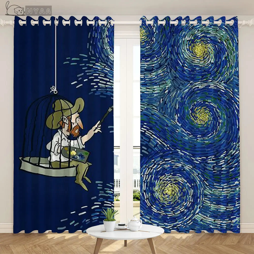 2Panels New Fun Van Gogh Nordic Simple Living Room Curtain Light Luxury High-end Bedroom Ins Internet Celebrity Funny curtain